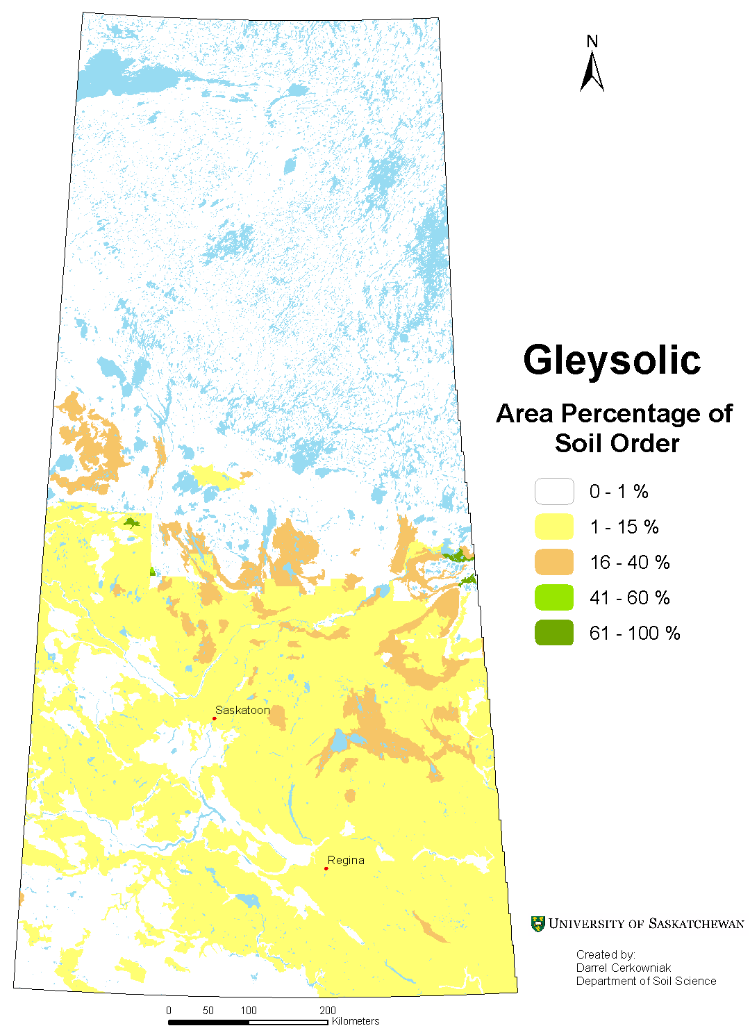 Distribution of Gleysolic soils in Saskatchewan