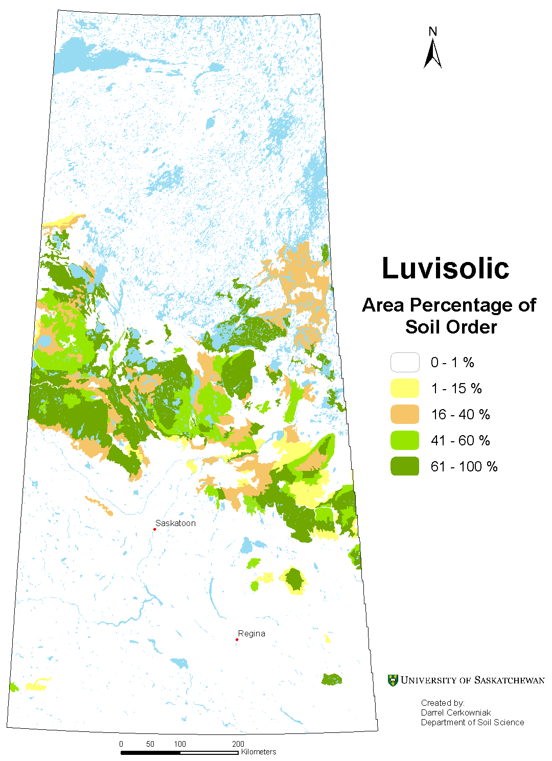 Distribution of Luvisolic soils in Saskatchewan