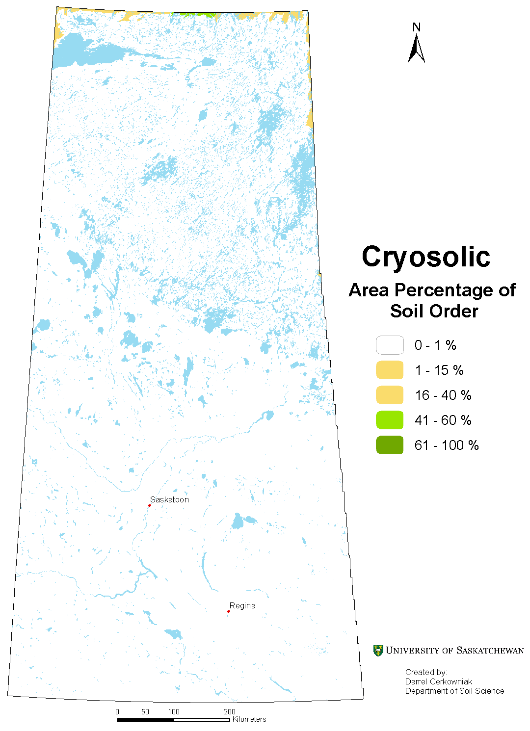 Distribution of Cryosolic soils in Saskatchewan