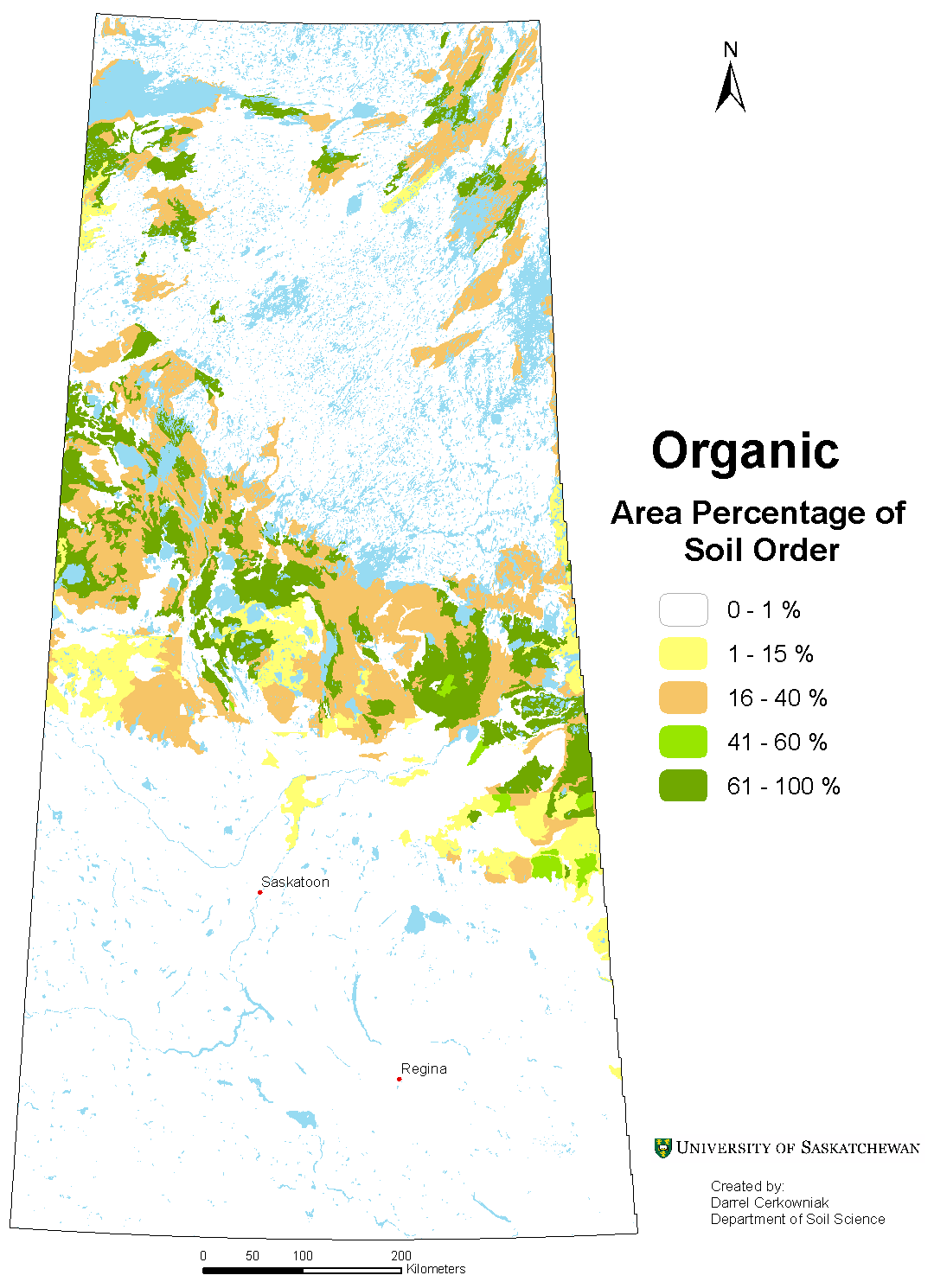 Distribution of Organic soils in Saskatchewan