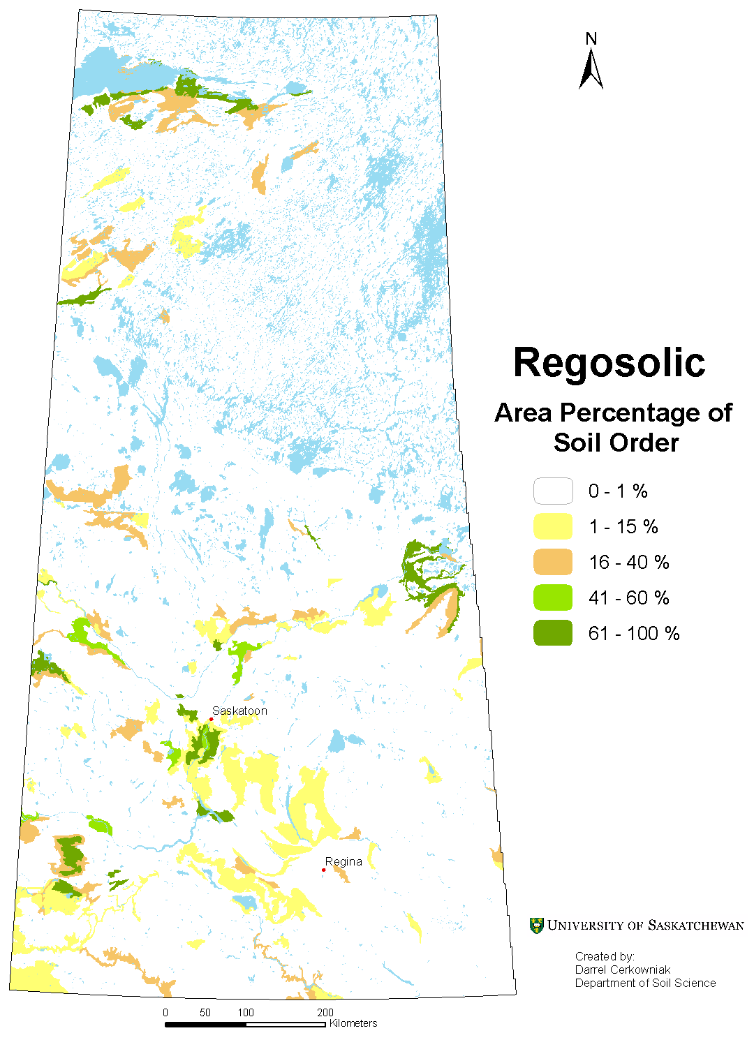Distribution of Regosolic soils in Saskatchewan